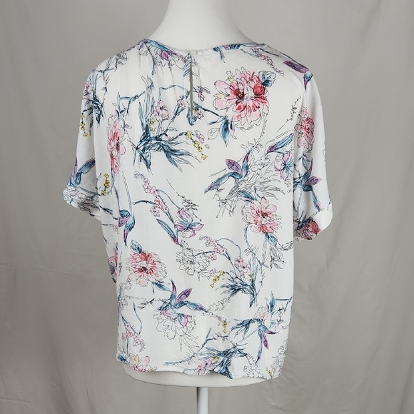 Buffalo David Bitton Relaxed Tie Front Blouse in White and Pink - Picture 3 of 7